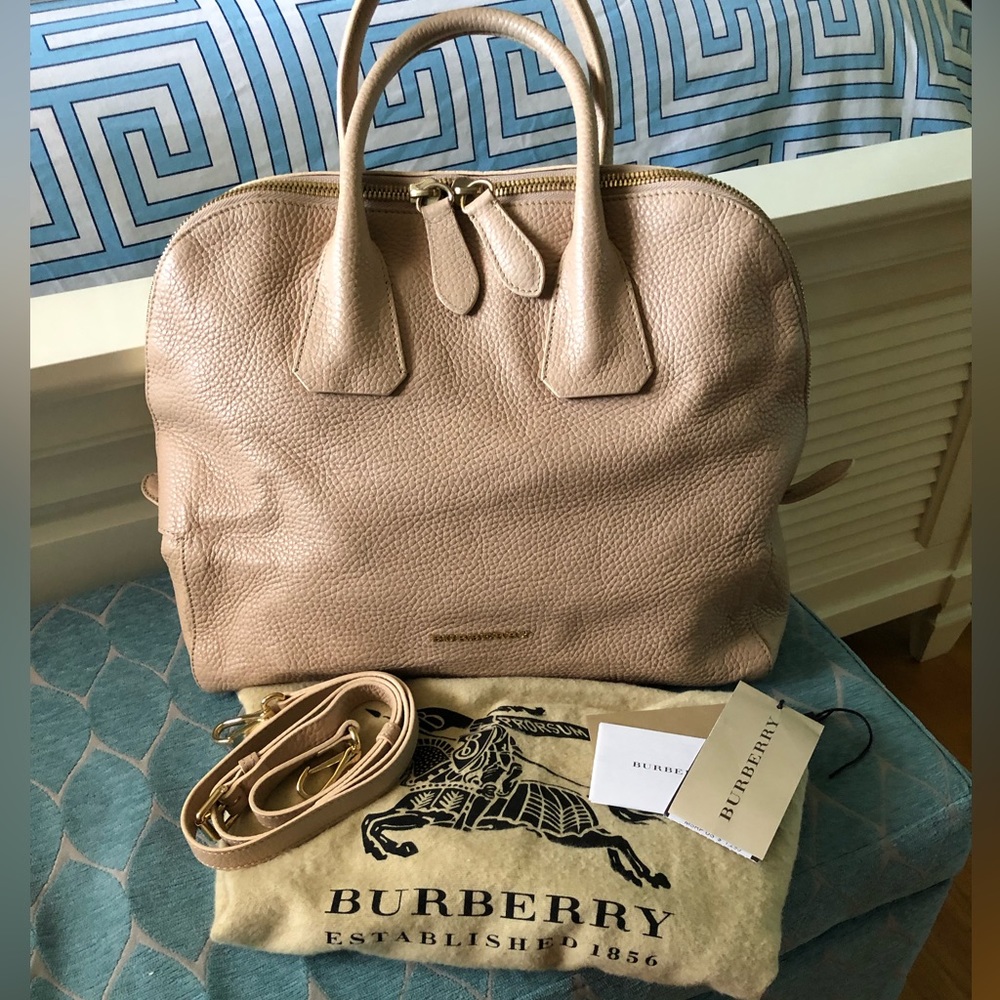 Authentic Burberry Pebbled Leather Blush Satchel w/Crossbody Strap